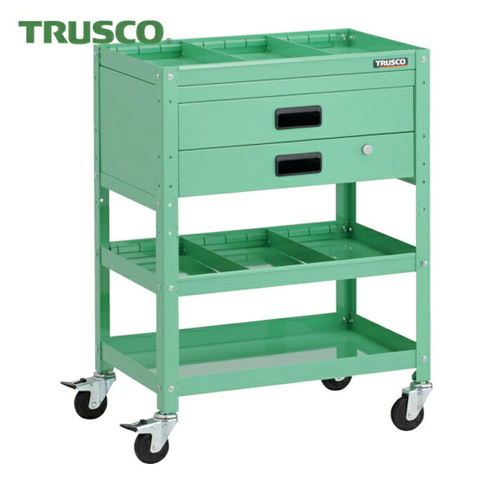 トラスコ TRUSCO ツールワゴン ラビットワゴン 600X400XH810 2段引出 仕切板2段付 ゴム車輪 ヤンググリーン (1台) RBW-863S2X-YG 27,674円