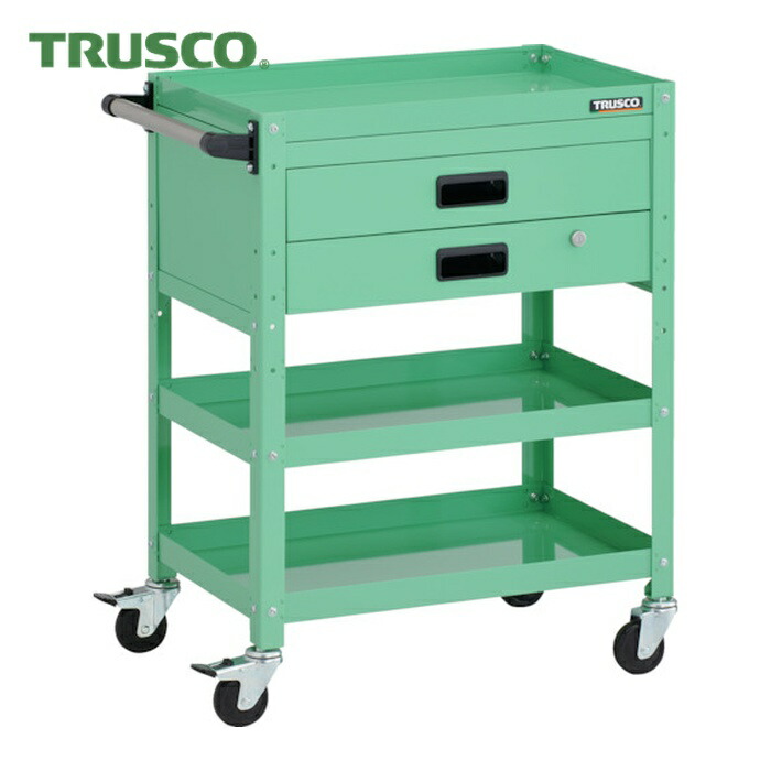 トラスコ TRUSCO ツールワゴン ラビットワゴン 600X400XH810 3段 2段引出付 ハンドル付 ゴム車輪 ヤンググリーン (1台) RBW-863XH YG｜工具ランド　いたわり館