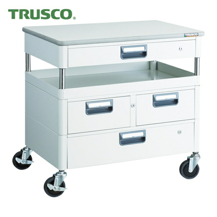 トラスコ TRUSCO ツールワゴン フェニックスワゴン 抗菌 省音 750X500XH740 引出 天板付 ホワイト (1台) PEW-771VZWT-W｜工具ランド　いたわり館