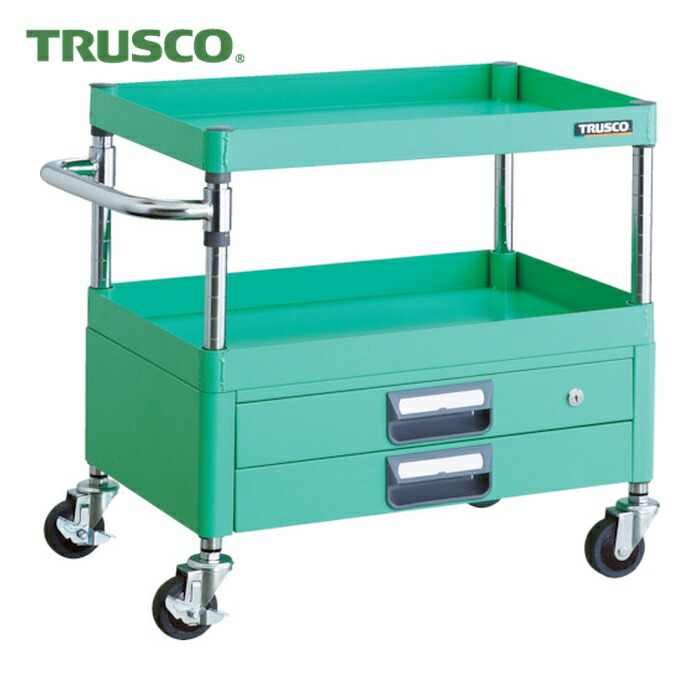 トラスコ TRUSCO ツールワゴン フェニックスワゴン 省音 600X400XH600 2段引出付 ヤンググリーン (1台) PEW-662X-YG
