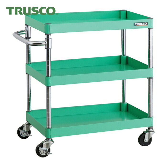トラスコ TRUSCO ツールワゴン フェニックスワゴン 600X400 3段 Φ75ゴム車輪 ヤンググリーン (1台) PEW-763-G75-YG｜工具ランド　いたわり館