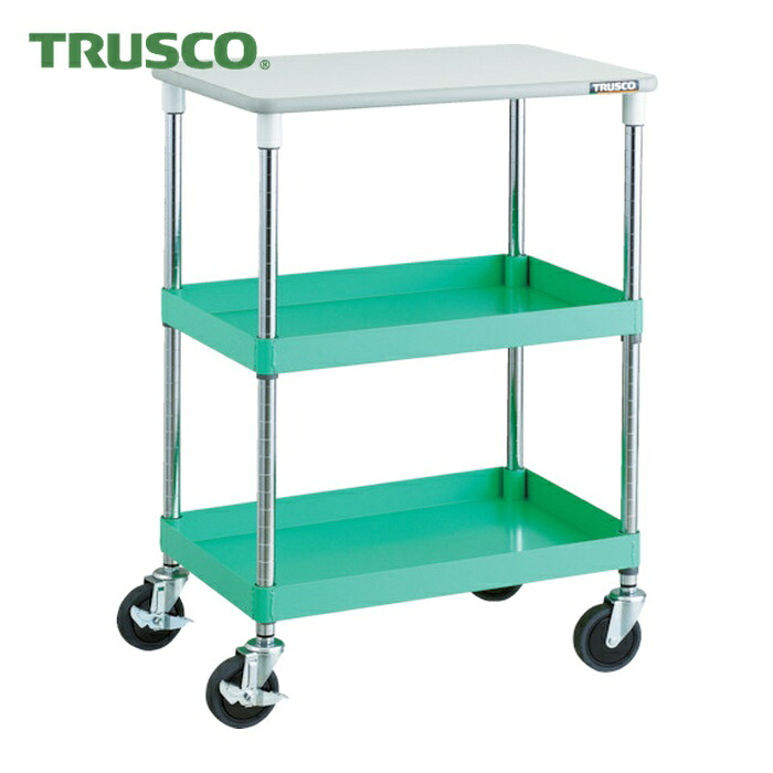 トラスコ TRUSCO ツールワゴン フェニックスワゴン 省音 600X400XH880 2段 天板付 ヤンググリーン (1台) PEW-962T-YG