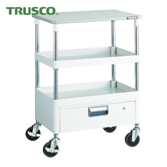 トラスコ TRUSCO ツールワゴン フェニックスワゴン 省音 600X400 1段引出 天板付 ホワイト (1台) PEW-962VT-W