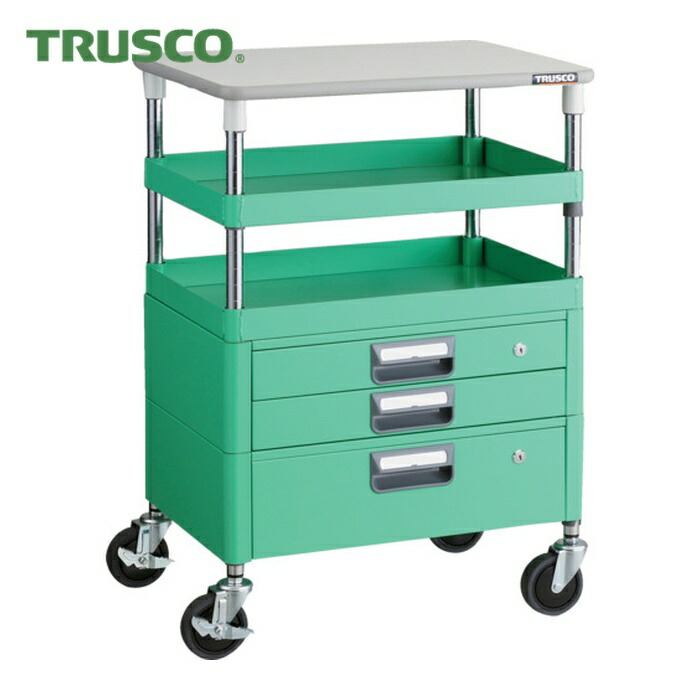 トラスコ TRUSCO 物の具手押し車 アリゾナ州の州都手押し車 抗菌 省音 600X400XH880 抽き出し 天板付 若い衆緑であること (1台) PEW-962VXT-YG 工具収納用品-花・ガーデン・DIY-収納・保管用品