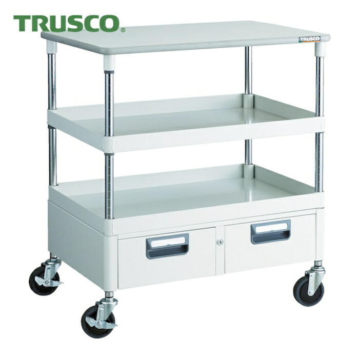 トラスコ TRUSCO ツールワゴン フェニックスワゴン 省音 750X500XH880 引出 天板付 ホワイト (1台) PEW-972WT-W