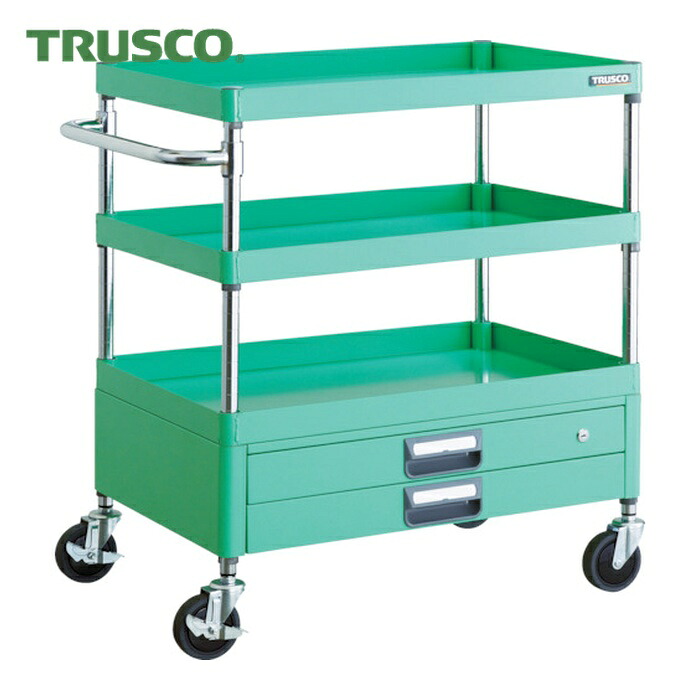 トラスコ TRUSCO ツールワゴン フェニックスワゴン 省音 750X500XH880 2段引出付 ヤンググリーン (1台) PEW-973X-YG