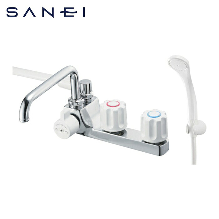 SANEI 三栄水栓 SK71041L-W-13 ツーバルブデッキシャワー練りあわせる栓 投球85粍 穴径23~27粍 左自由勝手 束の間止水 (1個)
