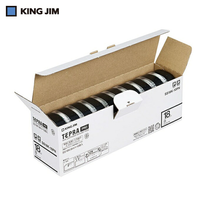キングジム (純正)「テプラ」PROテープ 18mm エコパック(10 個入)/白ラベル/黒文字 長さ8m (1Pk) SS18K-10PN｜工具ランド　いたわり館 10,298円