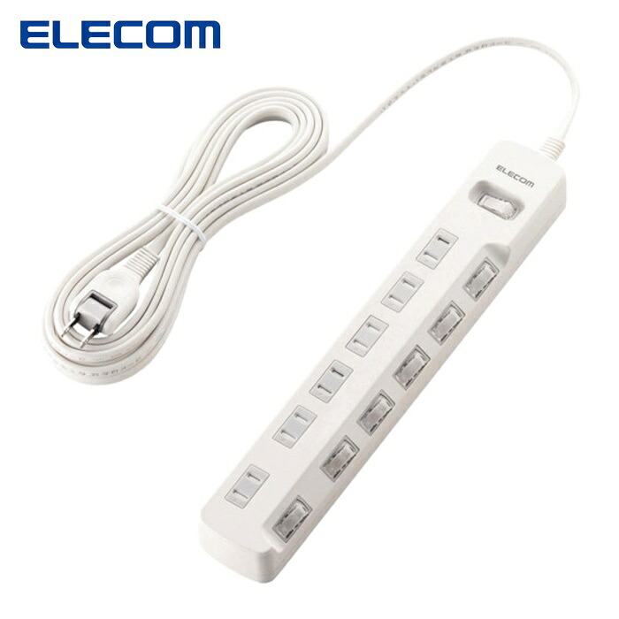 エレコム ELECOM T-K8A-2650WH オフィス用タップ 一括&個別スイッチ付 雷ガードタップ 6個口 5m 白 (1個)
