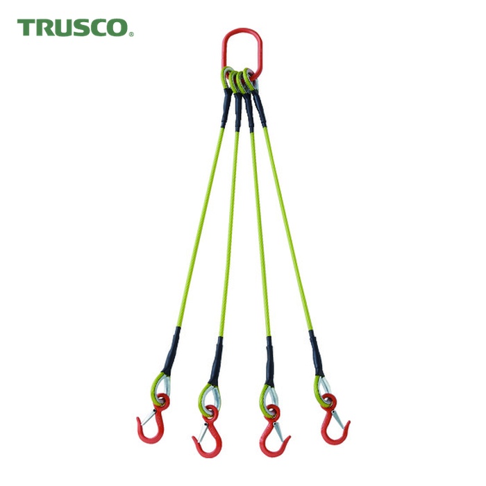 トラスコ TRUSCO 4本吊玉掛ワイヤロープスリング(カラー被覆付)アルミロックタイプ 黄透明1.5M 収縮カバー付 (1S) TWSP4P9S1.5WT|工具ランド いたわり館