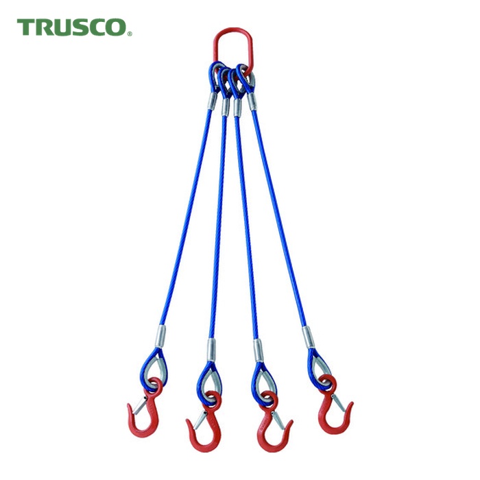 トラスコ TRUSCO 4本吊玉掛ワイヤロープスリング(カラー被覆付)アルミロックタイプ 青透明1M (1S) TWSP4P12S1 27,313円