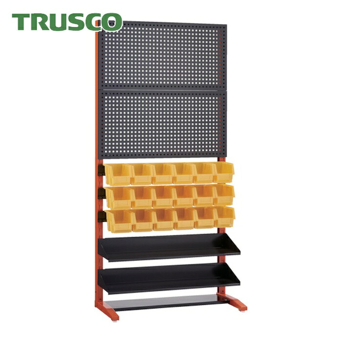 トラスコ TRUSCO UPR型パンチングラック 棚板2段 VN-2NX18個付 黒オレンジ (1台) UPR-208N-BK