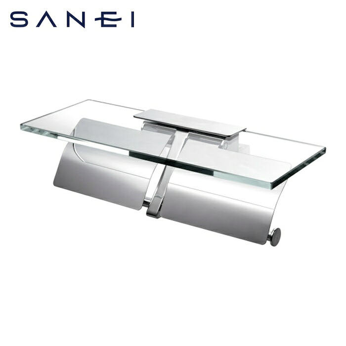 SANEI 三栄水栓 W2808 ダブルペーパーホルダー棚付 硝子棚付き添い人 螺旋釘式 2個納める (1個)