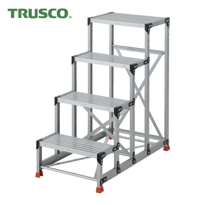 トラスコ TRUSCO 進め方用踏台 4段  足つき奥ふかさ250 高さ1.2m 天板600X400 (1台) TSF-462512