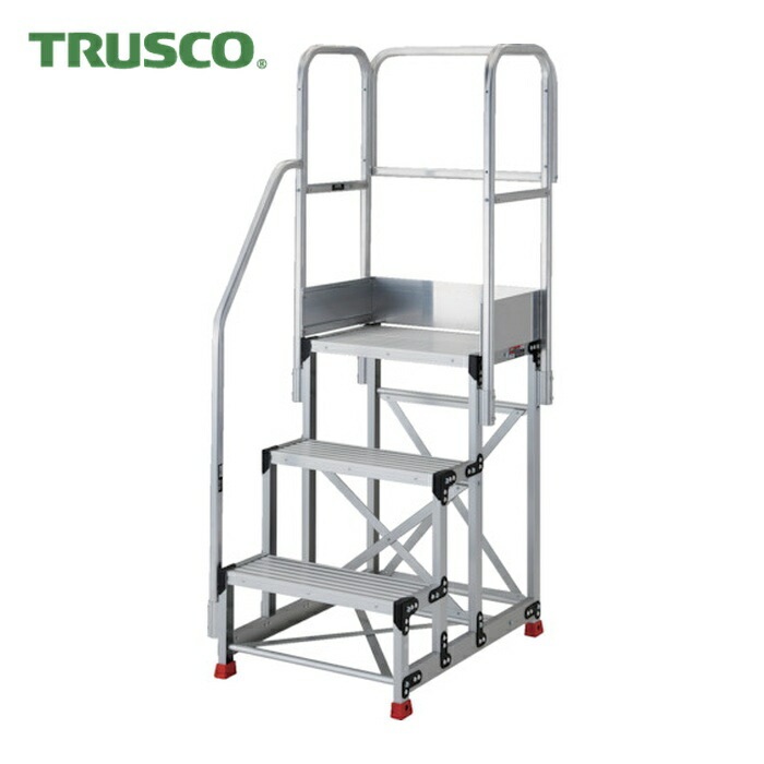 トラスコ TRUSCO 軽銀製御役目用踏台 3段 高さ0.9m 天板大きさ1000×400 段高300粍 上がり段片手摺り天場三方付き添い人 (1台) TSF-3109-TKS300