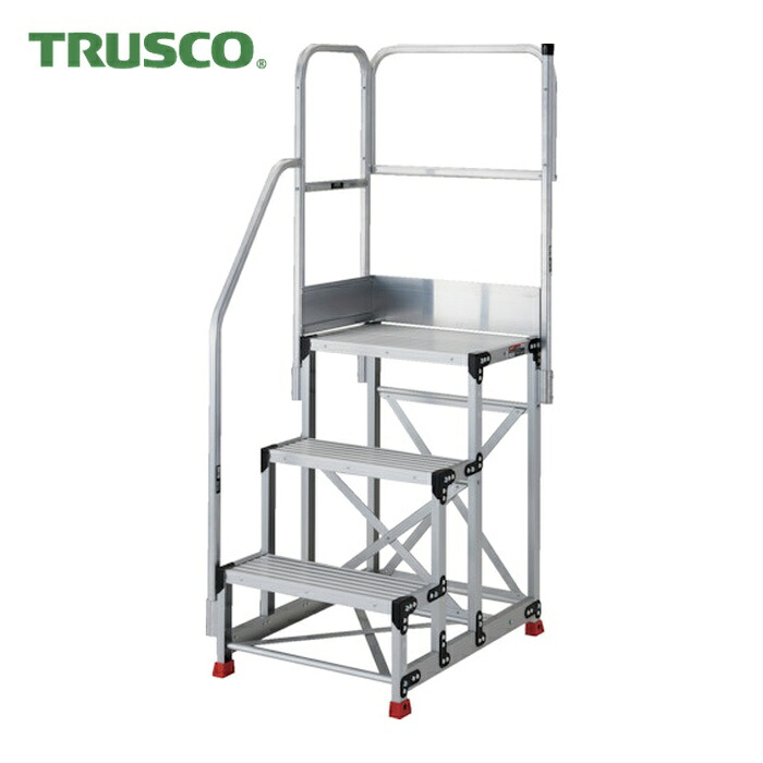 トラスコ TRUSCO 軽銀製御役目用踏台 3段 高さ0.9m 天板大きさ1000×400 段高300粍 上がり段片手摺り天場二方付き添い人 (1台) TSF-3109-TKL300