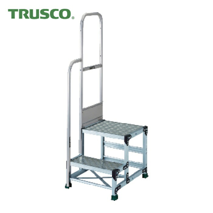 トラスコ TRUSCO 軽銀製御役目用踏台 縞板印字機 2段 高さ0.6m 天板大きさ600×400 段高300粍 上がり段片手摺り付き添い人 (1台) TSFC-266-TK300