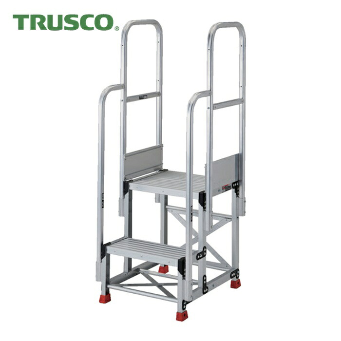 トラスコ TRUSCO 軽銀製やり方用踏台 2段 高さ0.6m 天板大きさ500×400 足取り奥ふかさ250粍 上がり段両手摺り付き添い人 (1台) TSF-25256-TR300