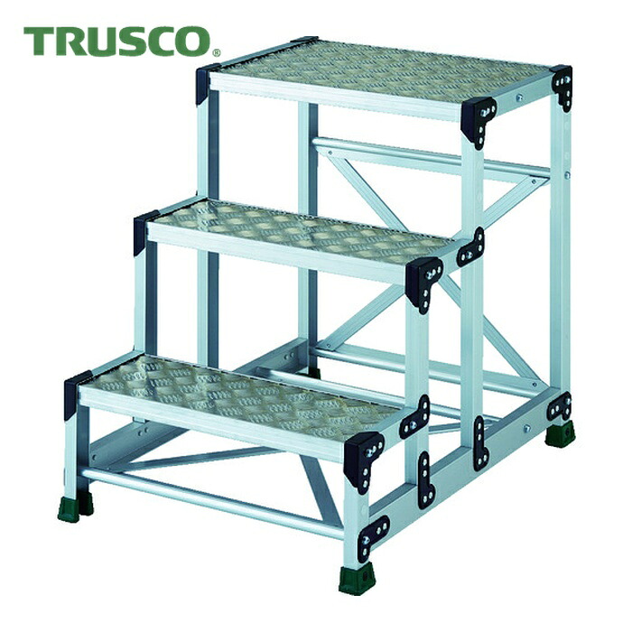 トラスコ TRUSCO 軽銀アロイ製御役目台 縞鋼板 3段 高さ0.75m 600X400 (1台) TSFC-3675