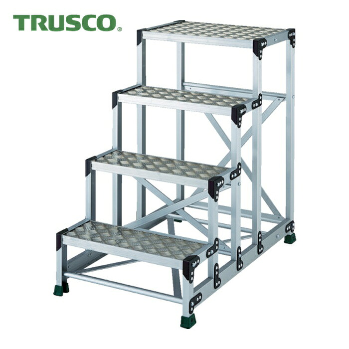 トラスコ TRUSCO 軽銀アロイ製やり方台 縞鋼板 4段 高さ1.00m 600X400 (1台) TSFC-4610
