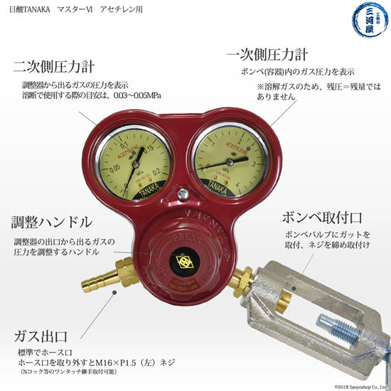 上質で快適 日酸tanaka アセチレン用圧力調整器マスター6 A 2d 閉め忘れ防止機能付き 工具の三河屋 値引きする Tufoe Edu Np