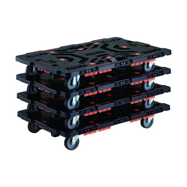 TRUSCO(トラスコ) 連結式樹脂製平台車 ビートル 900X600 自在5輪 コボレ止めセット付 まとめ買い4台 BT900KJ5-E100-M4