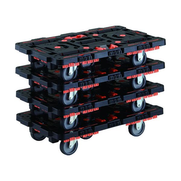 TRUSCO(トラスコ) まとめ買い 連結式樹脂製平台車 ビートル 700X450 自在3輪 コボレ止めセット とめたろう付 4台セット BT700KJ3-E100T-M4