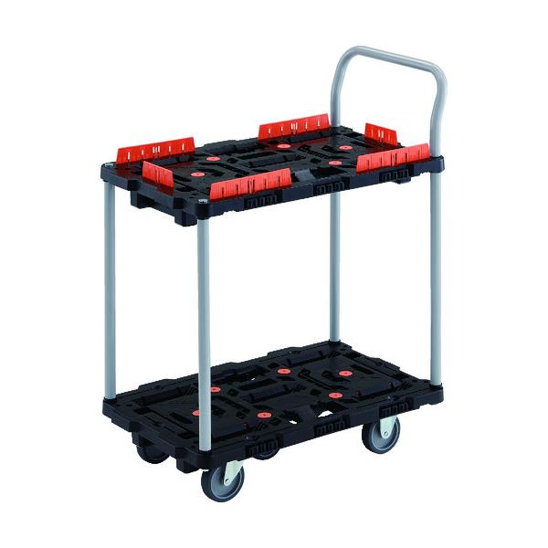TRUSCO(トラスコ) 連結式樹脂製2段台車 ビートル 700X450 自在3輪 コボレ止めセット ハンドル付 BT724KJ3-E100
