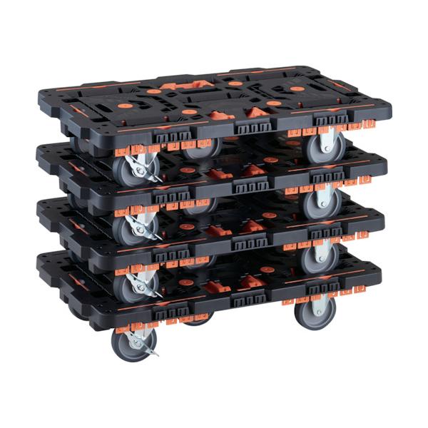 TRUSCO(トラスコ) まとめ買い 連結式樹脂製平台車 ビートル 700X450 自在3輪 内2輪ストッパー付 コボレ止めセット とめたろう付 4台セット BT700KJ3S2-E100T-M4