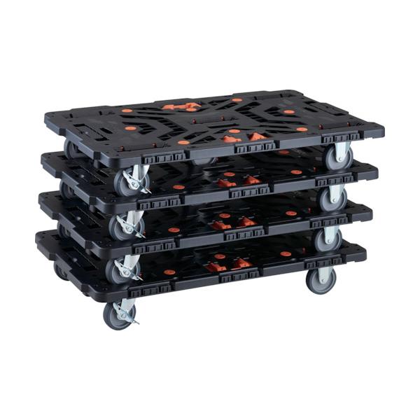 TRUSCO(トラスコ) まとめ買い 連結式樹脂製平台車 ビートル 900X600 自在3輪 内2輪ストッパー付 コボレ止めセット とめたろう付 4台セット BT900KJ3S2-E100T-M4