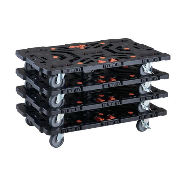 TRUSCO(トラスコ) まとめ買い 連結式樹脂製平台車 ビートル 900X600 自在5輪 内2輪ストッパー付 コボレ止めセット とめたろう付 4台セット BT900KJ5S2-E100T-M4