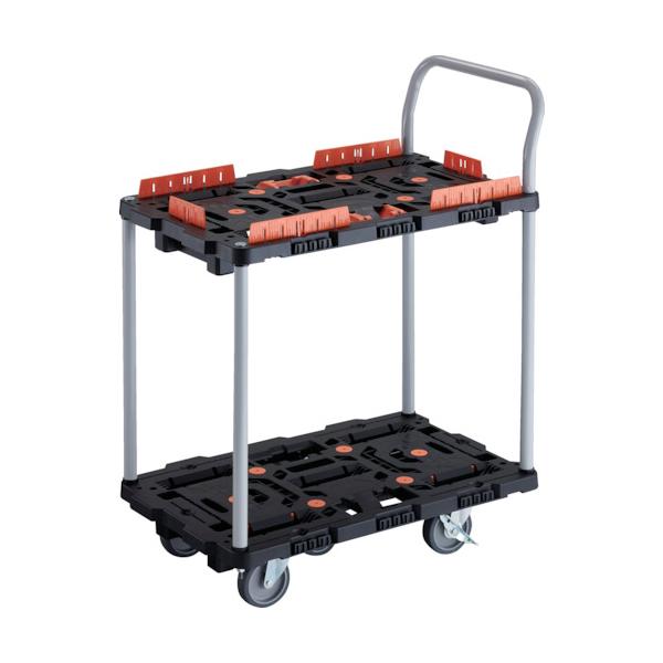TRUSCO(トラスコ) 連結式樹脂製2段台車 ビートル 700X450 自在5輪 内2輪ストッパー付 コボレ止めセット とめたろう ハンドル付 BT724KJ5S2-E100T