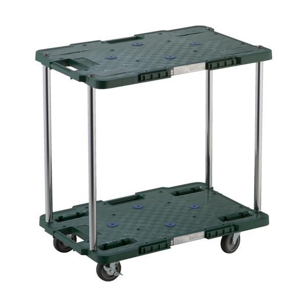 TRUSCO(トラスコ) 樹脂製台車 ルートバン 2段式 400X600 4輪自在ストッパー付 緑 MPB-602JS-GN