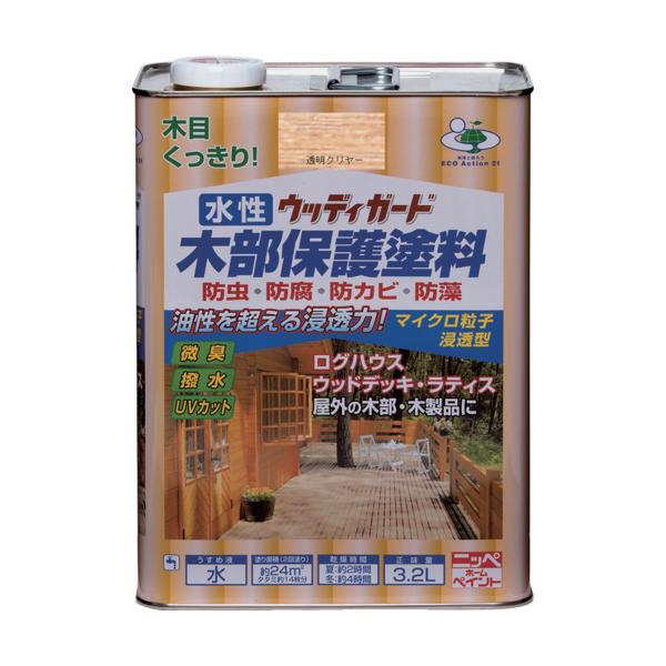 ニッぺ 水性ウッディガード 3.2L 透明クリヤー HW213-3.2 4976124533365｜工具の楽市
