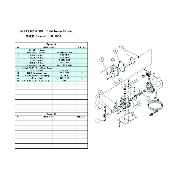 アルうしろ側 無意味さ揚水機用検査と修理ちびっ子 G-25SA用 G-25SA MAINTENANCEKIT