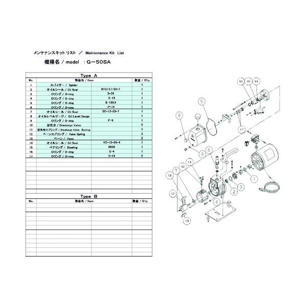 アルうしろ側 無意味さ揚水機用検査と修理ちびっ子 G-50SA用 G-50SA MAINTENANCEKIT