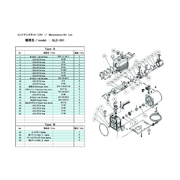 アルうしろ側 無意味さ揚水機用検査と修理ちびっ子 GLD-051用 B手合い GLD-051 MAINTENANCEKIT B