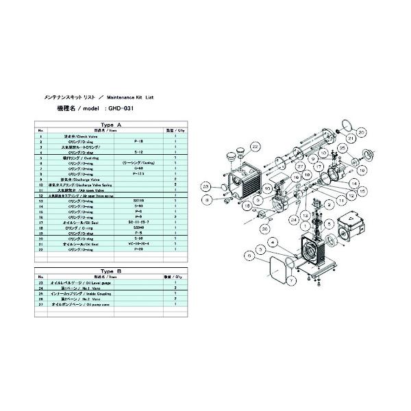 アルうしろ側 無意味さ揚水機用検査と修理ちびっ子 GHD-031用 A手合い GHD-031 MAINTENANCEKIT A