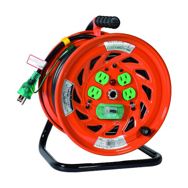 NICHIDO 電工ドラム アースチェックリール 漏電保護専用ブレーカ付 30m GNF-EB34