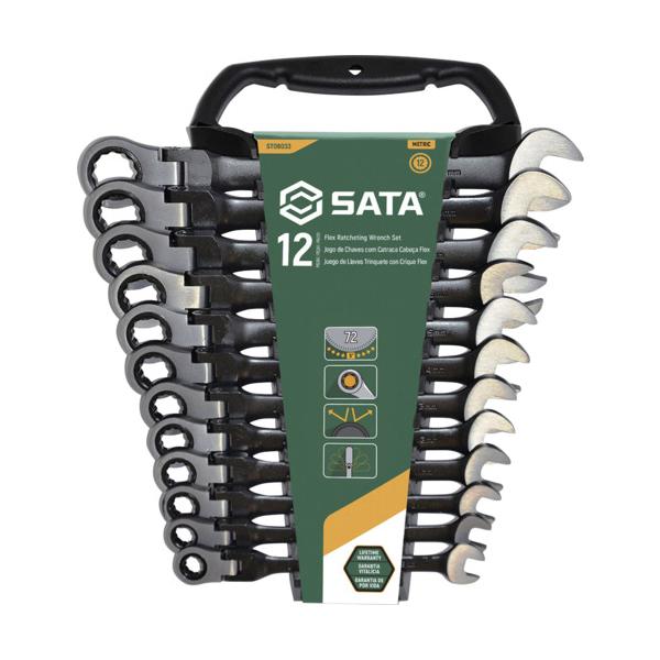 SATA 首振コンビネーションラチェットレンチセット 黒(12点) ST08033