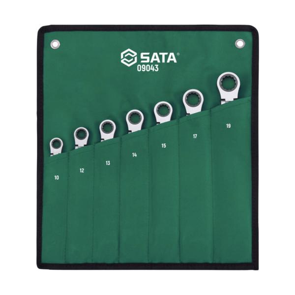 SATA ロング首振(鍵を掛ける付き添い人)コンビネーションラチェットレンチセット(7点) 09043