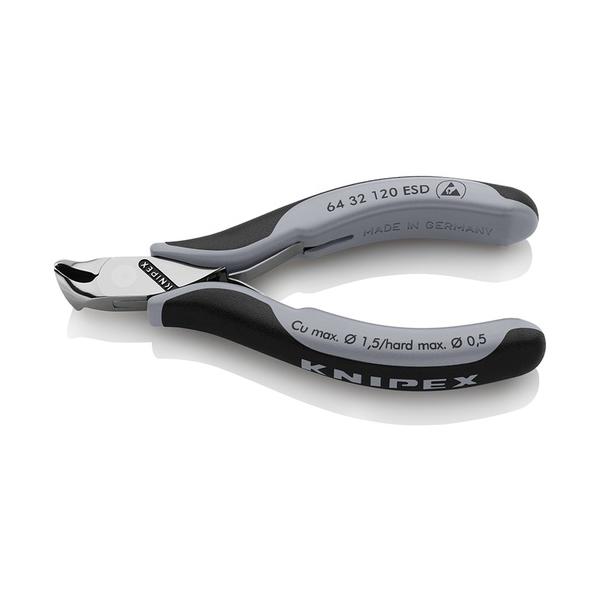 KNIPEX エレクトロニクスエンドカッティングニッパー オブリケ(15°傾斜角度) ESD手持ち部分(静電気押しとどめる) 6432-120ESD