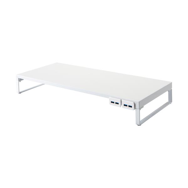 LIHIT デスクボード 机上台(幅590mm・USB3.0ハブ付) 白 A7334-0