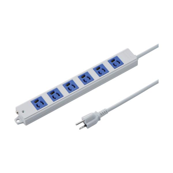 SANWA 工事物件電源管理タップ 抜け止めコンセントグレー コード長さ3m TAP-K6-3BL