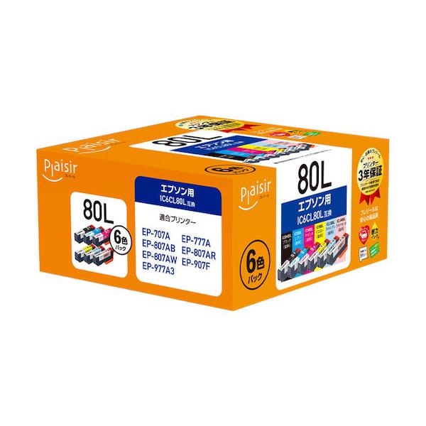 Plaisir エプソン IC6CL80L互換インクカートリッジ PLE-E80L-6P