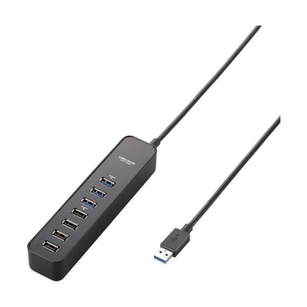 ELECOM マグネット付きUSB3.0ポート搭載7ポートUSBハブ ブラック U3H-T706SBK