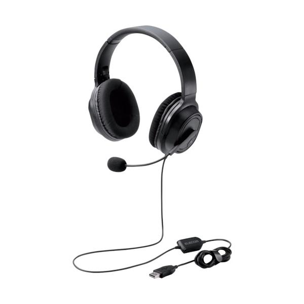 ELECOM オーバーヘッドタイプヘッドセット 両耳 USB 40粍１番ウッド 黒いこと HS-HP30UBK