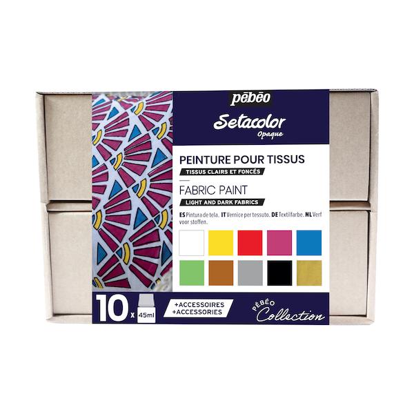 Pebeo 布用水性アクリル樹脂絵の具セタ色合い濁り色制作室寄せあわせ 10色x45ml+佩び物 758481