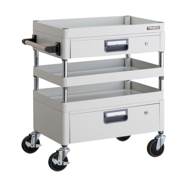 TRUSCO(トラスコ) ツールワゴン フェニックスワゴン 省音 750X500XH740 引出付 ホワイト PEW-773VZ-W|工具の楽市