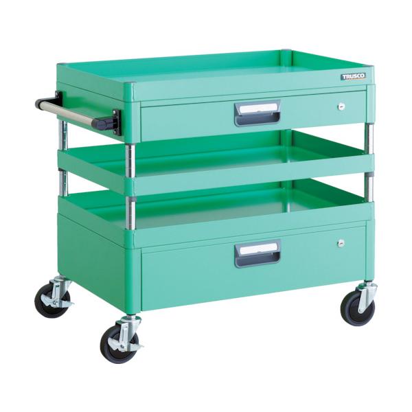 TRUSCO(トラスコ) ツールワゴン フェニックスワゴン 省音 750X500XH740 引出付 ヤンググリーン PEW-773VZ-YG|工具の楽市